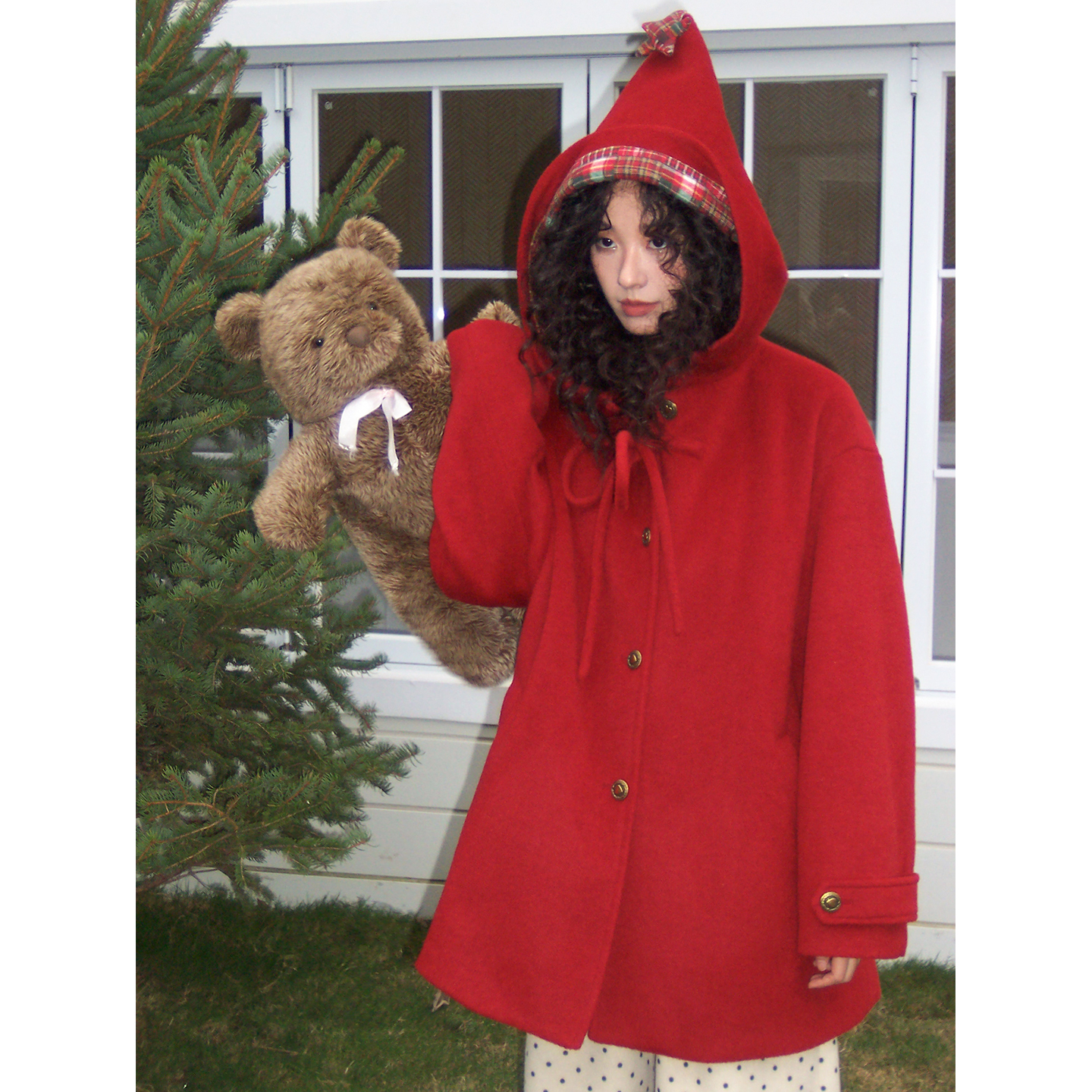 红色大衣羊毛呢大衣女外套