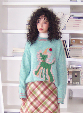 化学少女「风暴礼帽」绿色羊毛马海毛针织衫毛衣女秋冬上衣新款