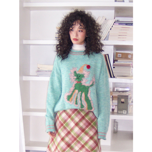 化学少女「风暴礼帽」绿色羊毛马海毛针织衫毛衣女秋冬上衣新款