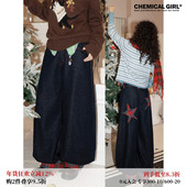 宽松复古阔腿牛仔裤 化学少女 X4「失序之星」拼接防风灯笼裤 秋冬