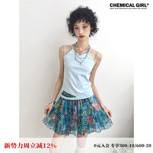 化学少女「海上甜心」 粉蓝甜美波点半身裙网纱蛋糕短裙女夏新品