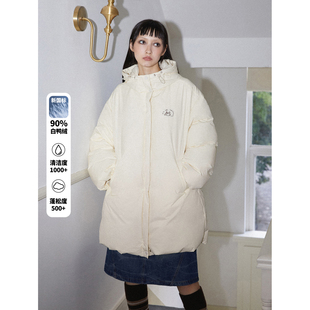 化学少女「冬日暖暖」2024年冬季 复古宽松中长刺绣连帽羽绒服外套