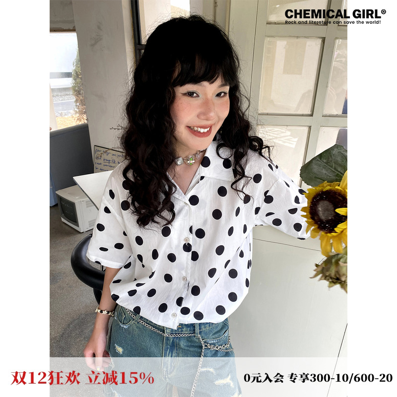 波点短袖衬衫女夏纯棉