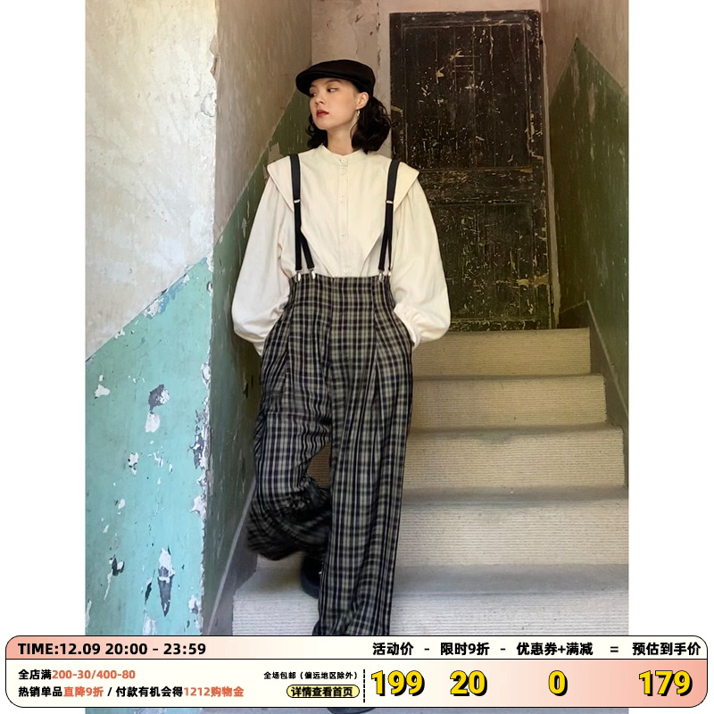 王晨艺同款！化学少女「绅士小子」背带裤秋高腰休闲裤女宽松裤子