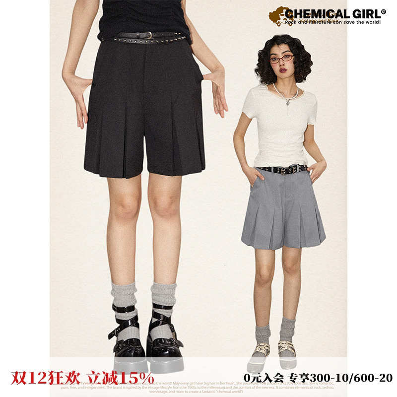 化学少女纯色休闲百搭百褶裙短裤