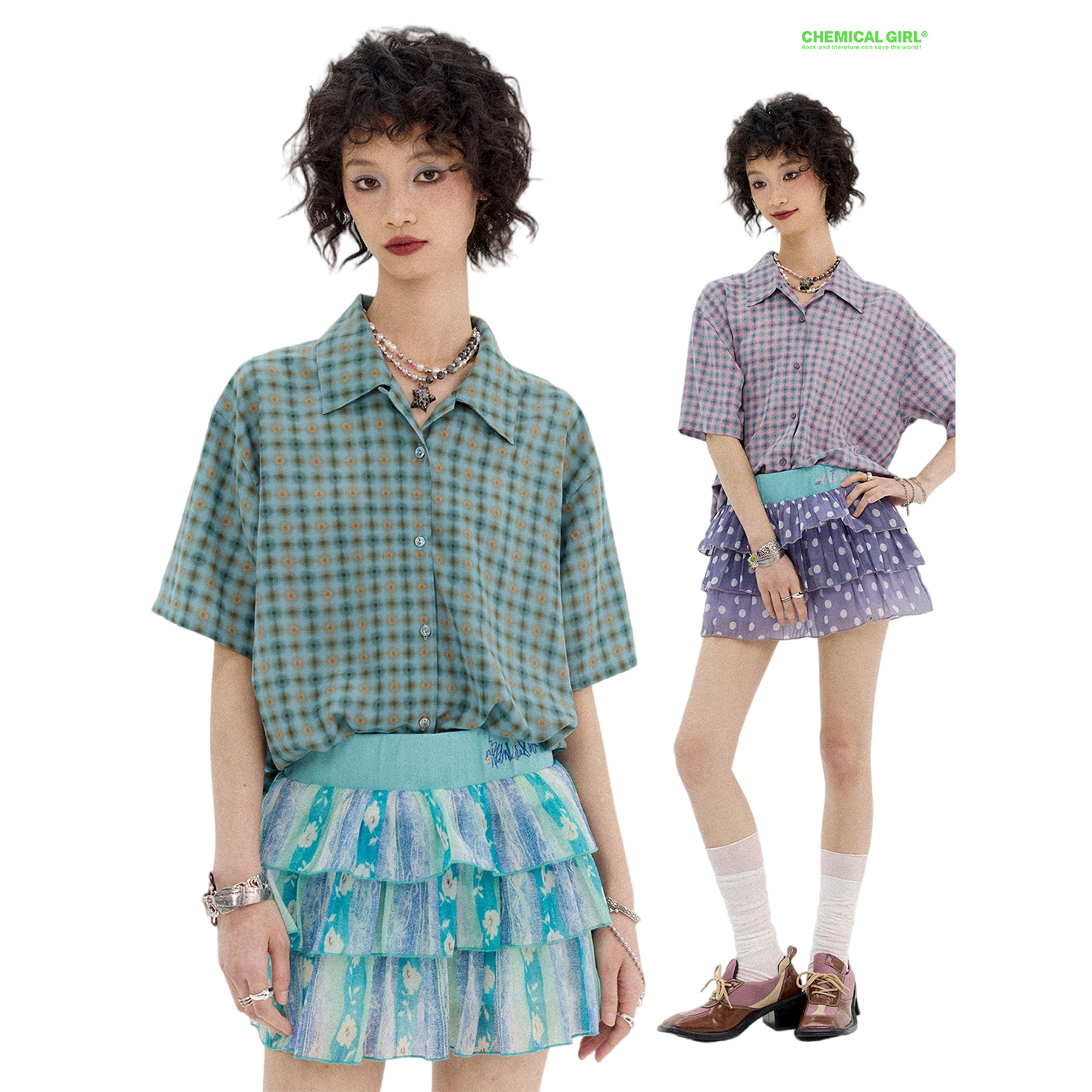 满印短袖衬衫女纯棉夏新品