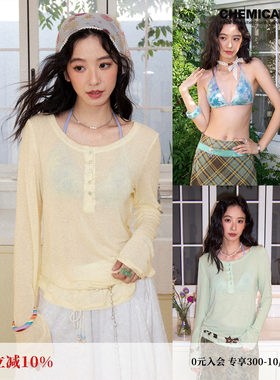 天丝亚麻罩衫比基尼真两件T恤女