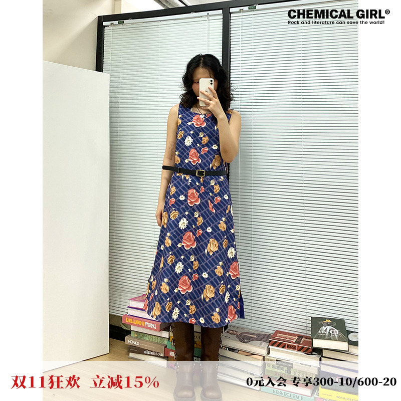 化学少女「昭和繁花」复古背带连衣裙
