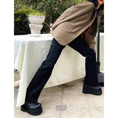 黑色加绒复古显瘦小个子 」高腰高弹牛仔裤 化学少女 X2「摩登裤