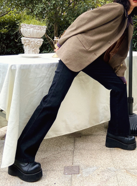 化学少女 X2「摩登裤」高腰高弹牛仔裤黑色加绒复古显瘦小个子