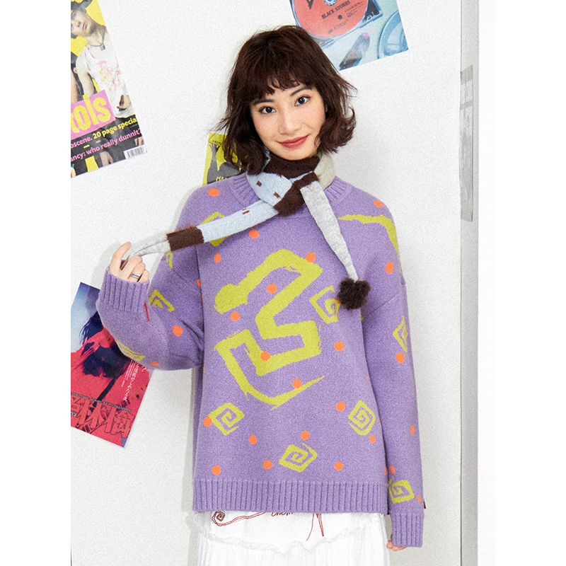 化学少女紫色漫画小蛇宽松毛衣