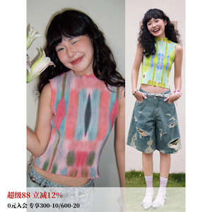 压褶印花背心女夏新品