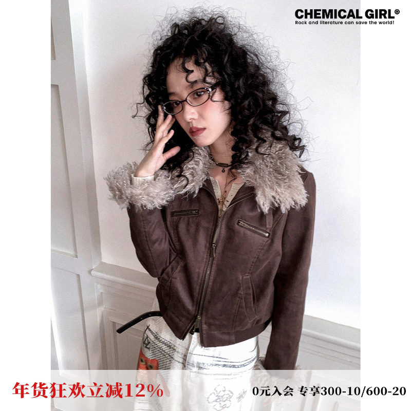 化学少女「荒野绅士」休闲可拆卸领做旧皮革短款夹克女款秋季外套,女装/女士精品,短外套,淘宝优惠券,粉丝福利购,淘宝优惠卷