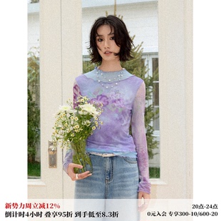 0点上新「茶花漫舞」 假两件小高领网纱印花T恤 化学少女