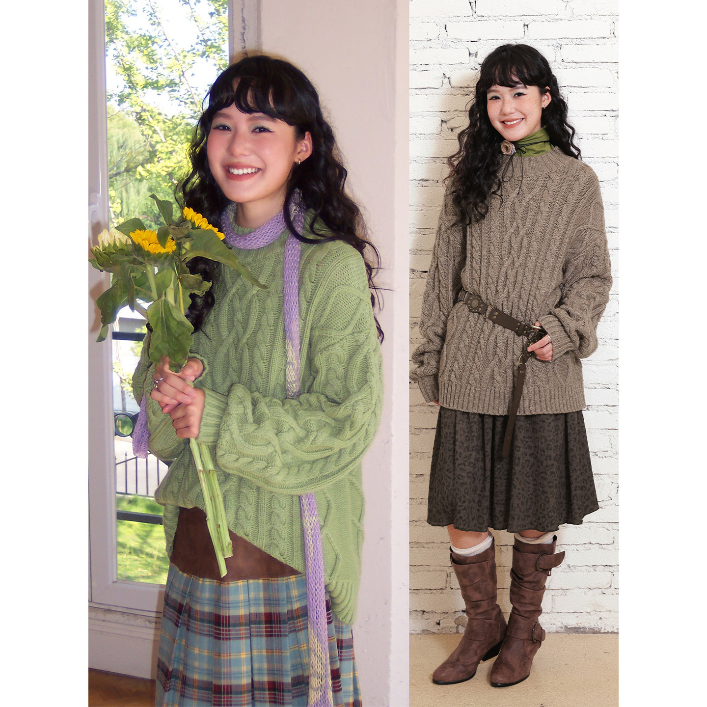 化学少女「草木笙」绵羊毛绞花套头毛衣女上衣针织衫秋冬复古休闲