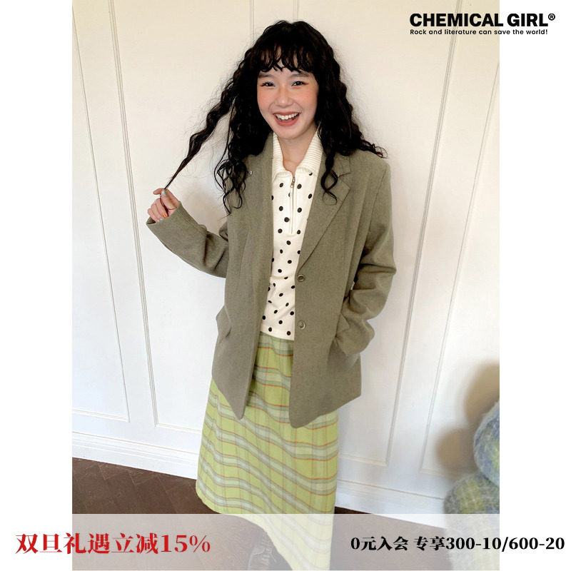 可拆卸毛领休闲毛呢西服外套女