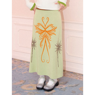 化学少女「蝴蝶地毯」芝麻点提花图案中腰A型蝴蝶印花针织半裙