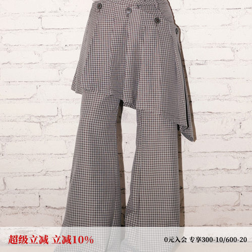 可拆卸两穿格子裙裤微喇休闲裤