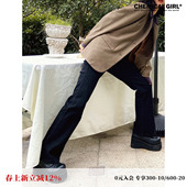 黑色加绒复古显瘦小个子 」高腰高弹牛仔裤 化学少女 X2「摩登裤