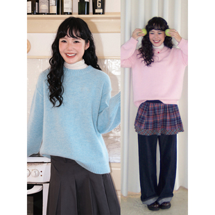 化学少女「彩虹糖粒子」羊驼毛刺绣套头毛衣女粉色针织衫上衣冬季