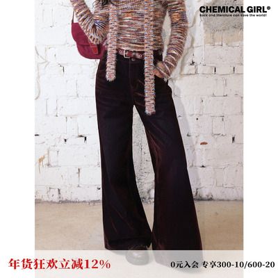 复古植绒光感水洗牛仔裤女