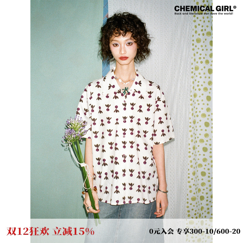 满印短袖衬衫女夏新品