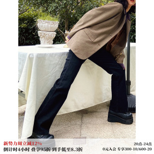 黑色加绒复古显瘦小个子 」高腰高弹牛仔裤 化学少女 X2「摩登裤