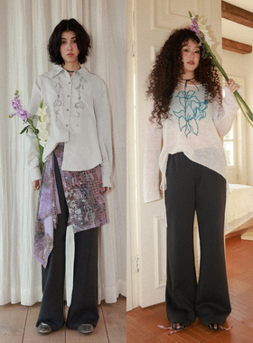 化学少女H2「暮色之下」真两件印花屁帘纯色喇叭裤设计感遮肉显瘦