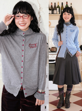 化学少女「自由回响」微高领修身刺绣针织开衫女上衣外套早秋新款