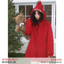 化学少女「坠落之星」圣诞红尖顶帽复古绵羊毛呢大衣外套女秋冬