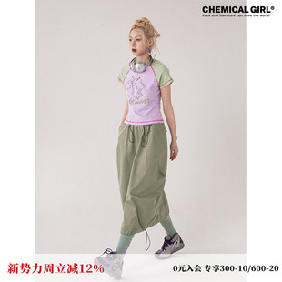 显瘦上衣 短款 化学少女「摇滚植物园」撞色印花圆领短袖 T恤女夏季