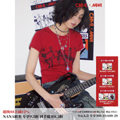 显瘦显白上衣 短T恤修身 化学少女×NANA联名 复古红色印花正肩修身