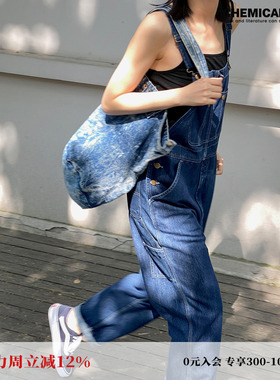 开端 李诗情同款化学少女「背带神裤」牛仔裤女春秋宽松高腰显瘦