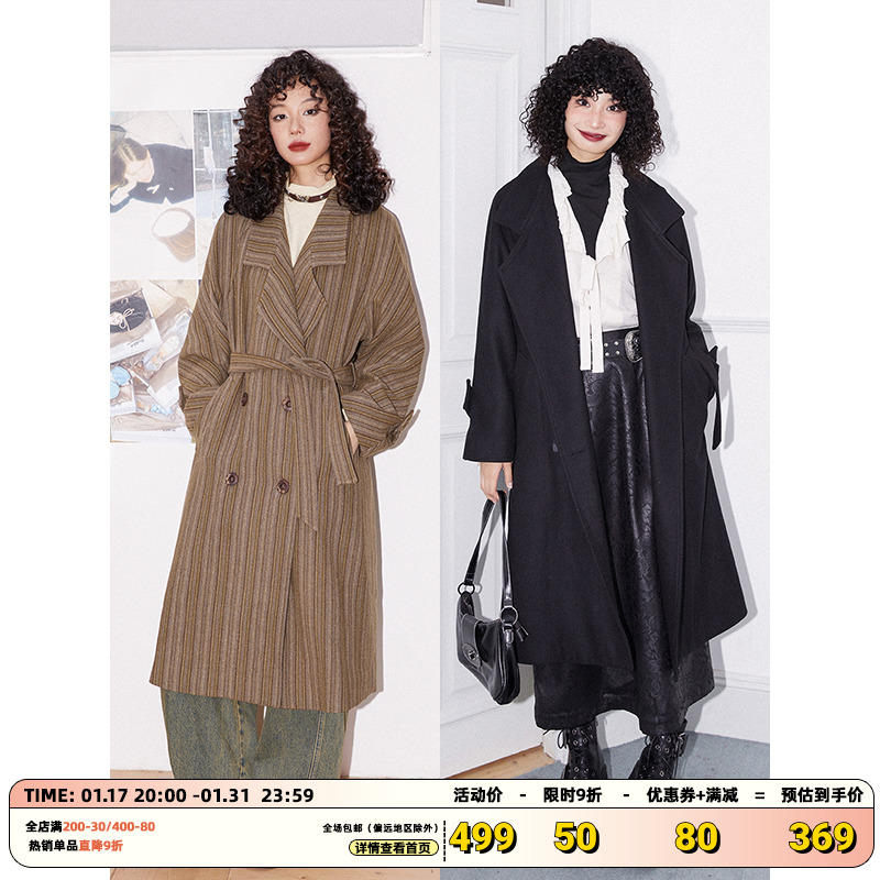 化学少女「巴黎画报」冬季复古vintage毛呢大衣含羊毛长款风衣
