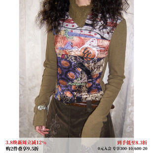 化学少女「麋鹿寻踪」羊绒针织翻领新中式长袖内搭T恤女上衣秋冬