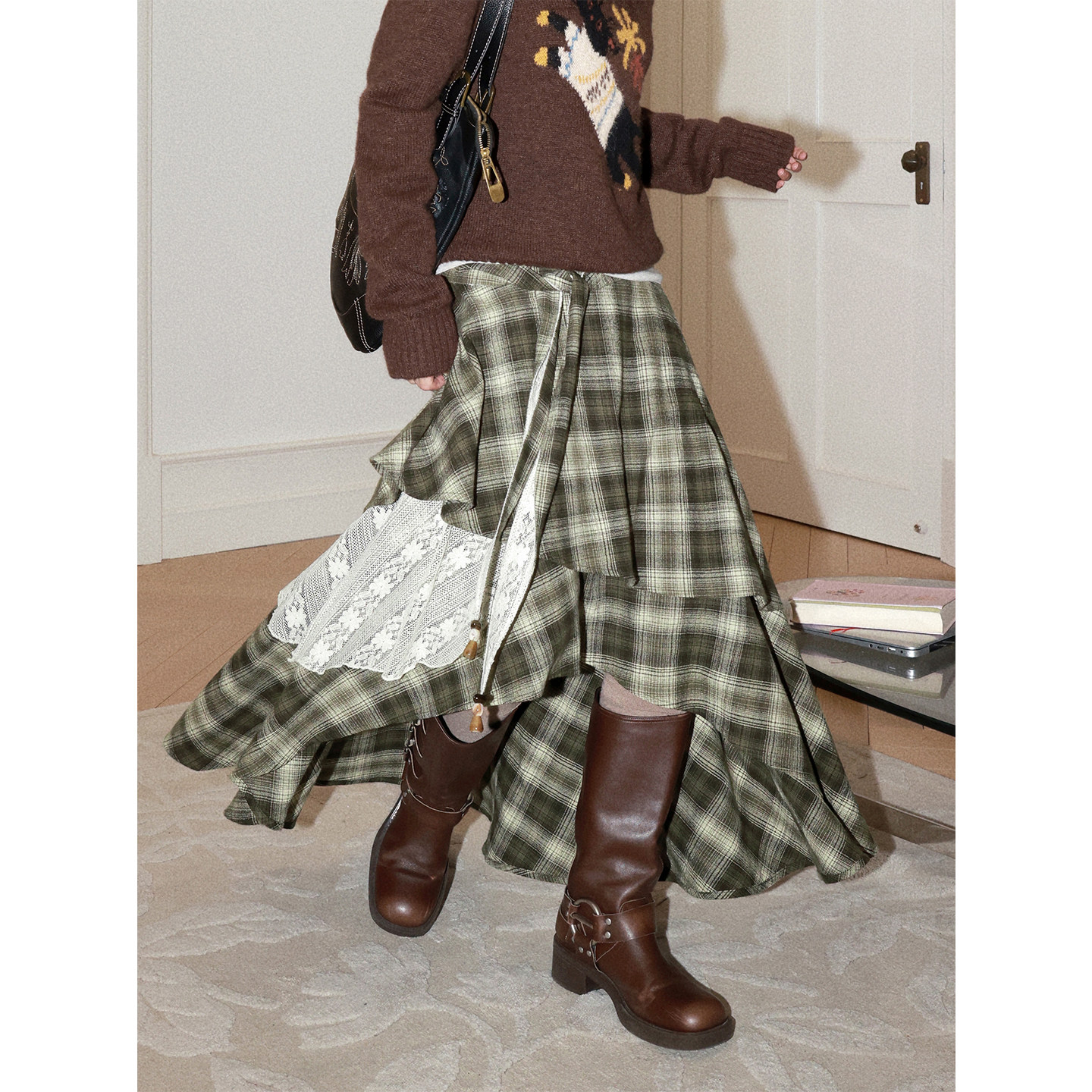 化学少女「森屿」不规则拼接蕾丝复古格子半身裙梨形秋冬伯克利裙,女装/女士精品,半身裙,淘宝优惠券,粉丝福利购,淘宝优惠卷