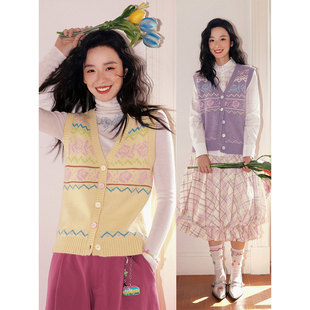 化学少女「花柔爱语」费尔岛爱心针织马甲背心毛衣2025秋新款