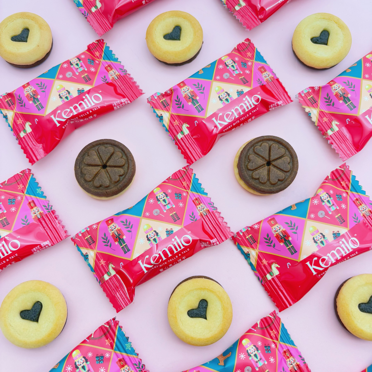 KEMILO巧克力味爱心夹心饼干独立包装250g散装休闲小零食喜事喜饼