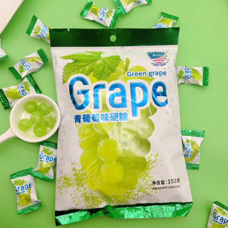ADM青提葡萄味果汁硬糖爆款网红椰子味糖果袋装休闲零食150g包装
