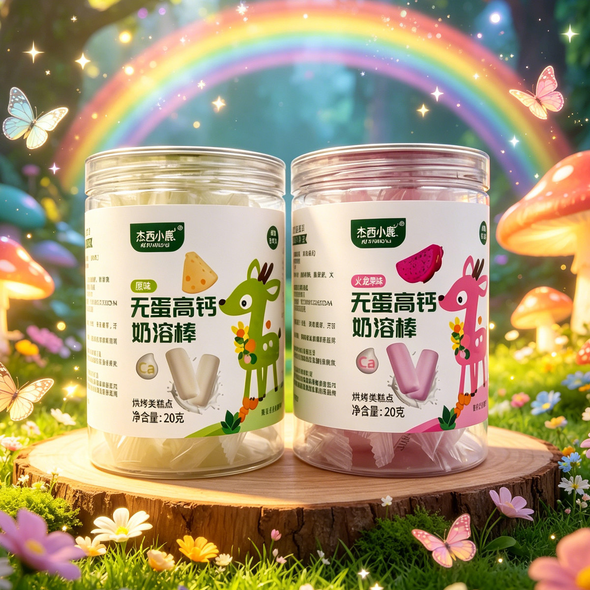 杰西小鹿无蛋高钙奶溶棒宝宝吃的入口易溶原味儿童零食无添加罐装