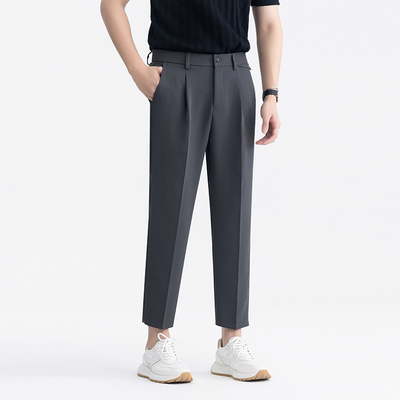 夏季垂感免烫西裤男松紧腰直筒韩系高级宽松百搭坠感裤九分休闲裤