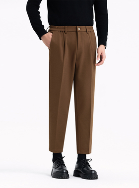 秋冬高级感松紧腰免烫西裤男款直筒宽松高端九分休闲加厚毛呢裤