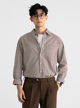 ONESTUDIO原创春夏时尚复古小格子休闲纯棉长袖衬衫通勤宽松百搭