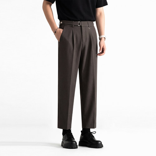 夏季老钱风男士直筒九分西裤