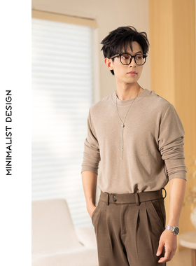 秋冬简约羊毛混纺保暖长袖T恤男圆领松弛感百搭上衣打底衫内搭