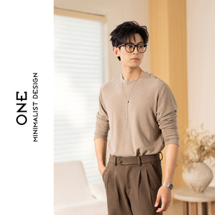 秋冬简约羊毛混纺保暖长袖 内搭 T恤男圆领松弛感百搭上衣打底衫