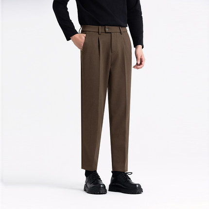 2025秋季新款高级垂感男士休闲裤小直筒男士免烫加厚毛呢九分裤