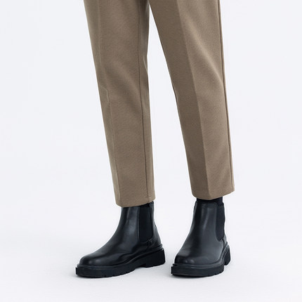 高端奢侈品牌男鞋真皮PU皮厚底切尔西靴男英伦风中高帮烟筒靴