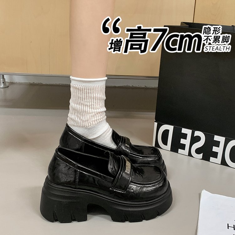 英伦厚底增高一脚蹬乐福鞋女