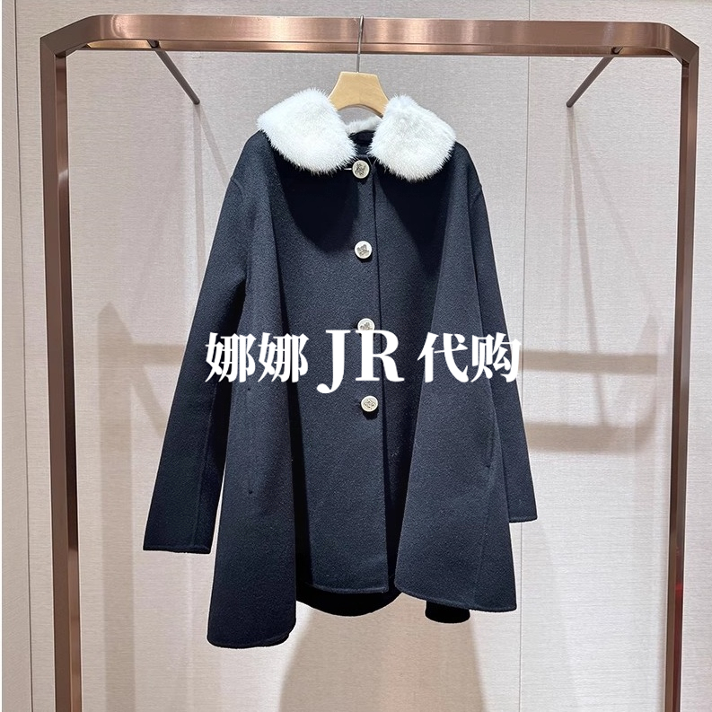 JR2025冬翻领水貂毛A字斗篷大衣